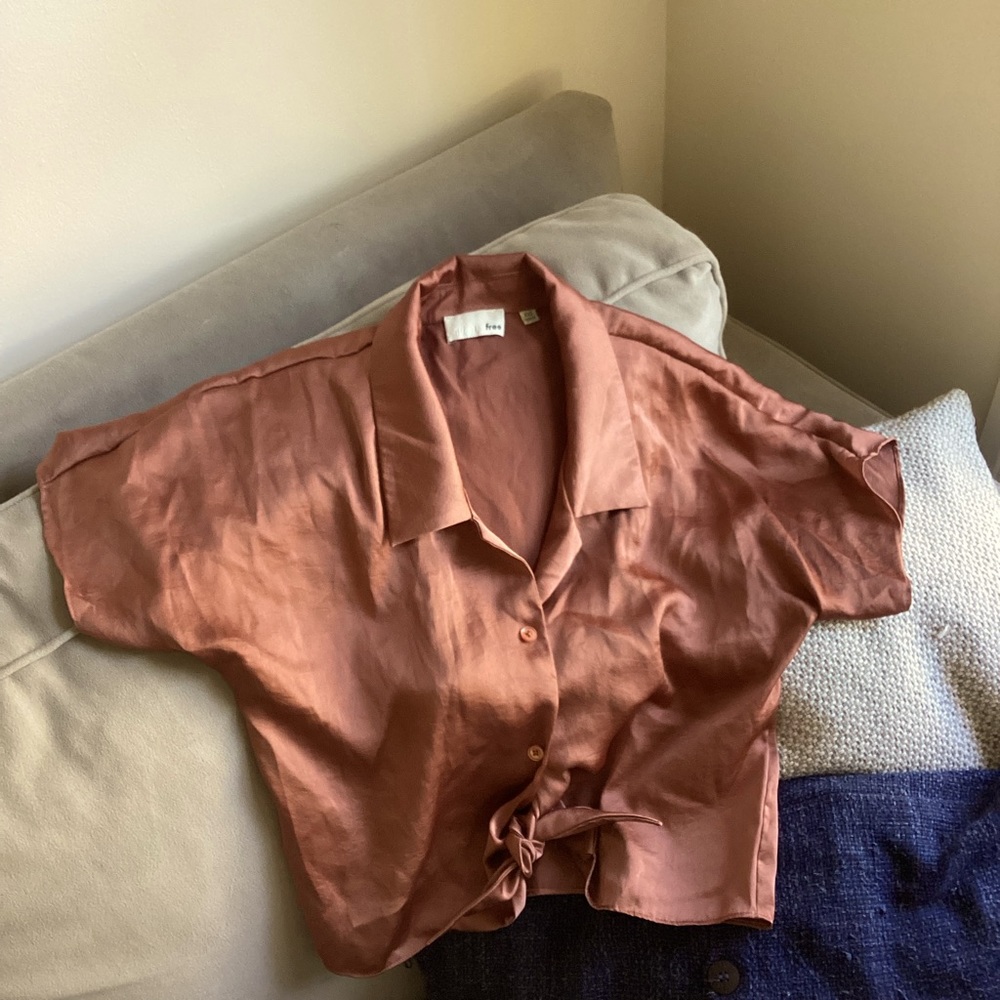 Satin button and tie top